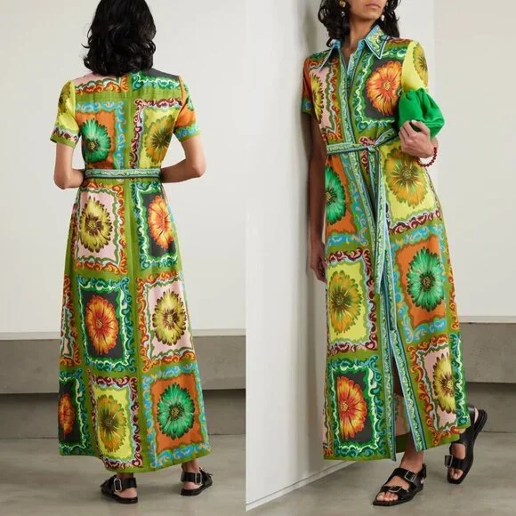 Alemais Disco Daisy Green Yellow Floral Belted Maxi Shirtdress Size AU 8 US 4 - Picture 4 of 16